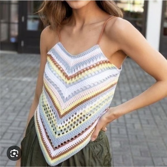 NWT 525 America Fauxchet Chevron Crochet Cotton Triangular Cami , size small 💙 - Picture 10 of 10